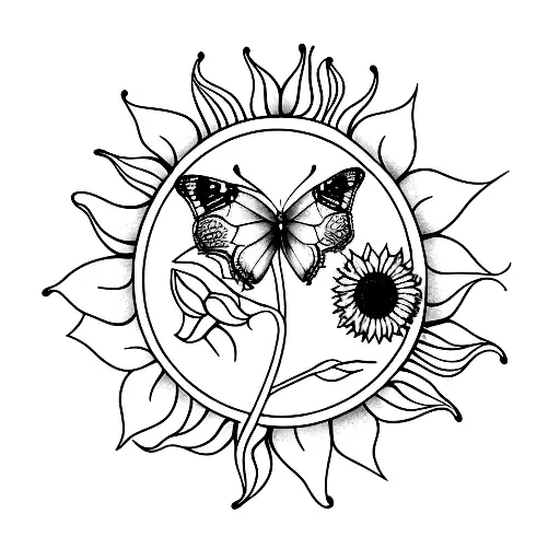 Butterfly With A Comma And Sunflower