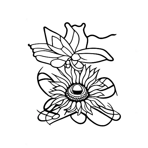 Butterfly With A Comma And Sunflower