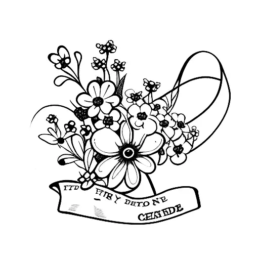 Forget Me Not Flower With Ribbon Around It And 3 Birthday Dates Written On The Ribbon