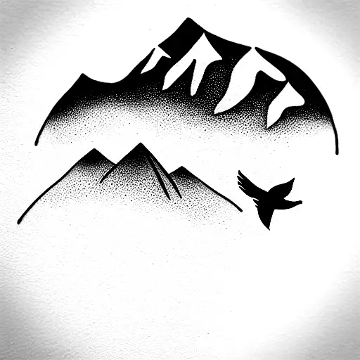 Mountains With A Bird Flying