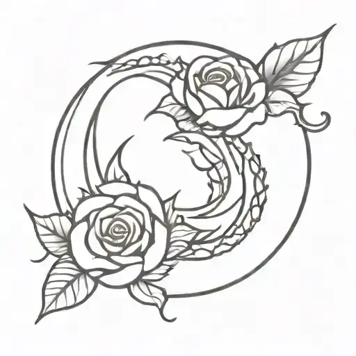 Red Rose Dragon And Crescent Moon Tattoo