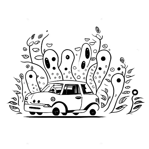 Small Car With Ghosts Around It