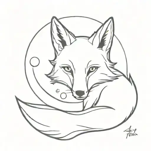 Fox Sideways Over Her Full Moon Tattoo