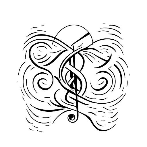 A Minimalist Tattoo Of A Mountain Range With A Treble Clef Incorporated Into The Design