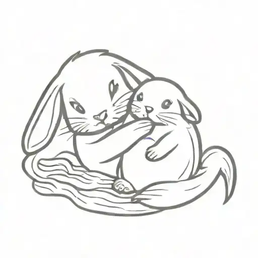 Cute Bunny Hugging Little Otter