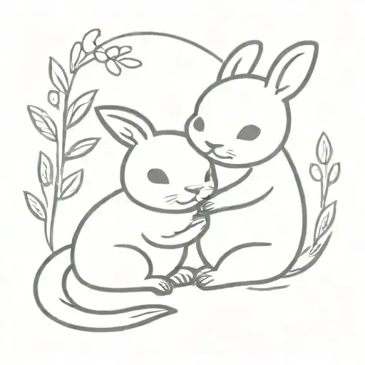 Cute Bunny Hugging Little Otter