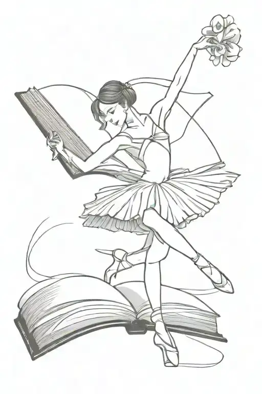 A Draw Of A Ballerina Coming Out Of A Book Open In Front