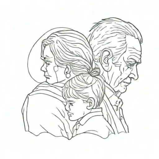 Silhouette Of A Deceased Grandfather And His Granddaughter From Behind Simple With Little Detail