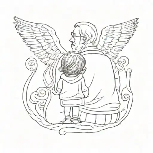 Silhouette Of A Deceased Grandfather And His Granddaughter From Behind Simple With Little Detail