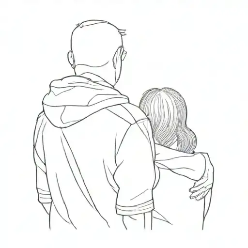 Girl And Her Father Without A Face From Behind
