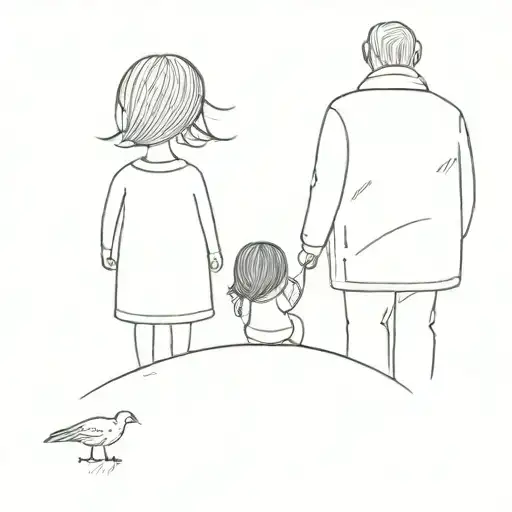 Little Girl And Her Faceless Grandfather From Behind