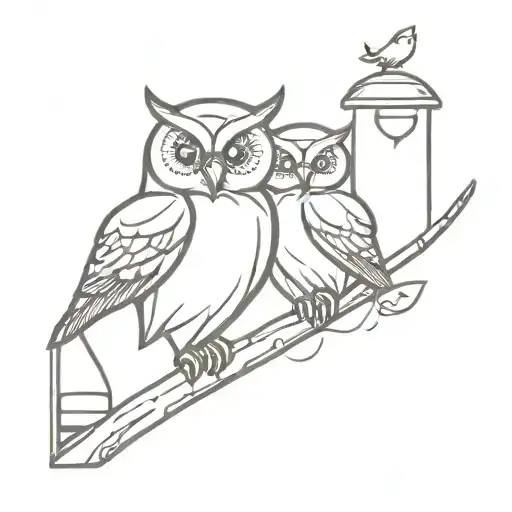 Hour Glass With Owl Sitting Together