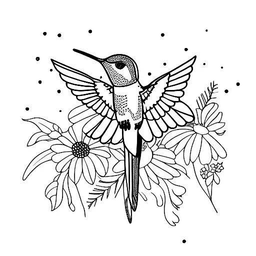 Illustrated Hummingbird Surrounded By Texas Wildflowers
