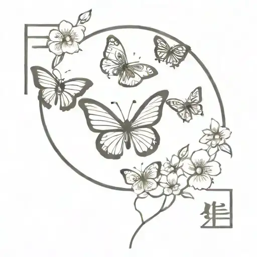 Butterflies And Flowers And Chinese Writing