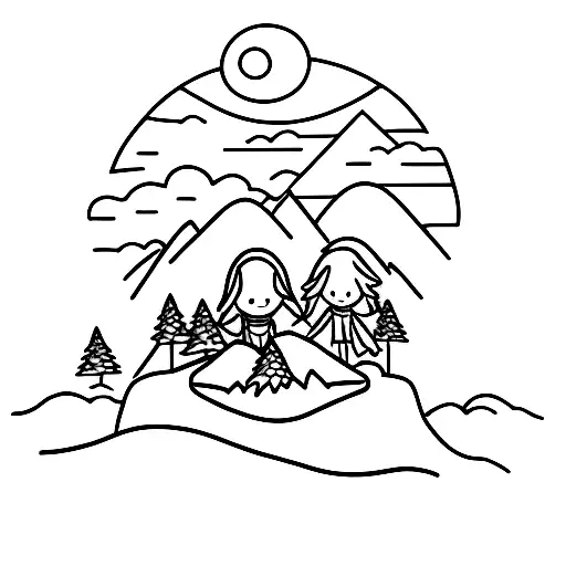 Mountain With Children And Wife
