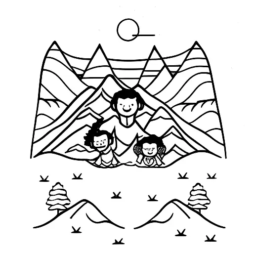 Mountain With Children And Wife