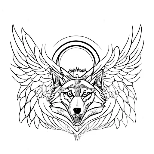 Tattoo Of A Wolf With Wings Flying Towards The Sun