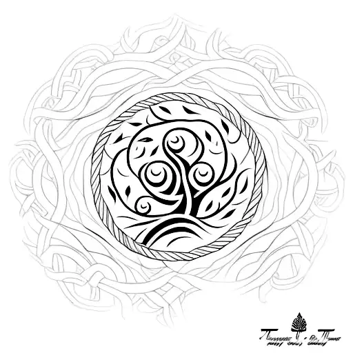A Minimalist Tattoo Of A Tree Of Life With Intricate Geometric Patterns As Its Branches And Roots