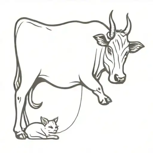 Cow And Cat Playing