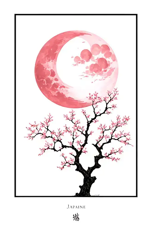 Japanese Cherry Tree With A Moon