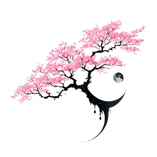 Japanese Cherry Tree With A Moon