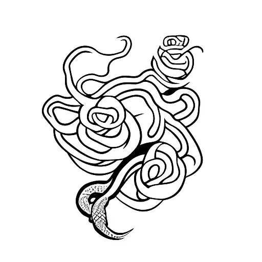 Snake Intertwined With Rose Stem