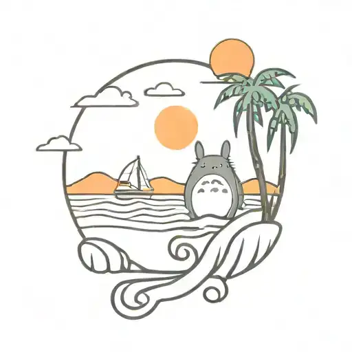 Totoro Beach Sunset Palm Trees And Waves