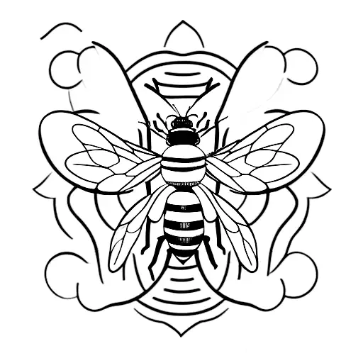 A Black And White Symmetrical Tattoo Of A Honey Bee Surrounded By Candles