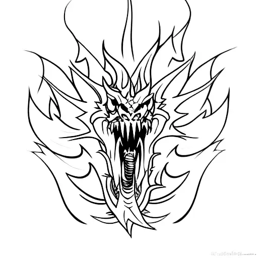 A Dragon In A Fierce Pose With Flames Engulfing It Tattoo