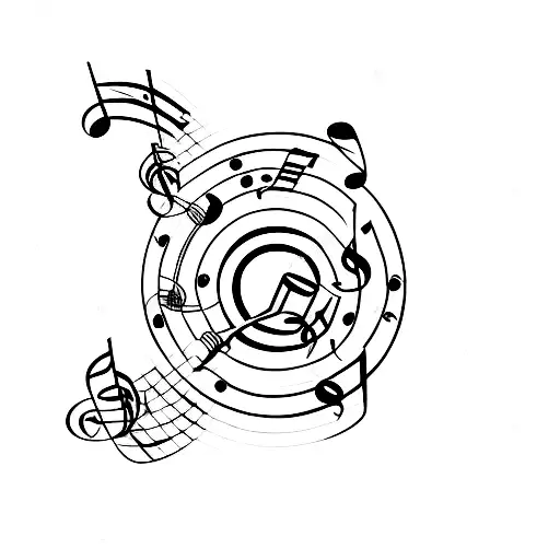 A Minimalist Tattoo Of A Coffee Mug Surrounded By Musical Notes