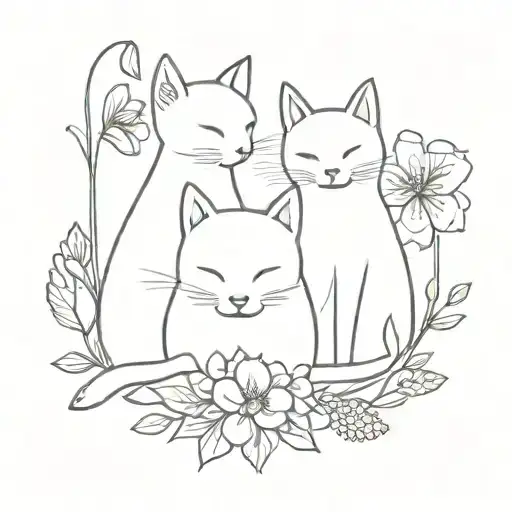 Two Black And White Cats With Flowers