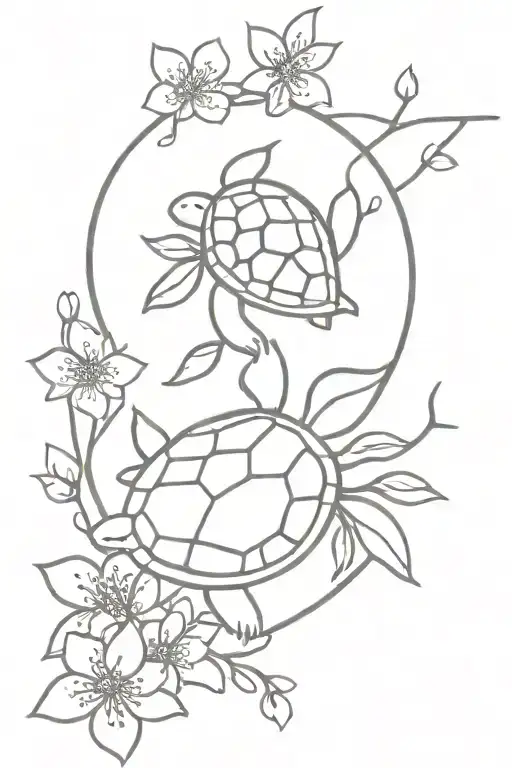 Cherry Blossom With Turtle