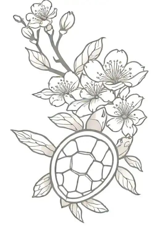 Cherry Blossom With Turtle On The Back