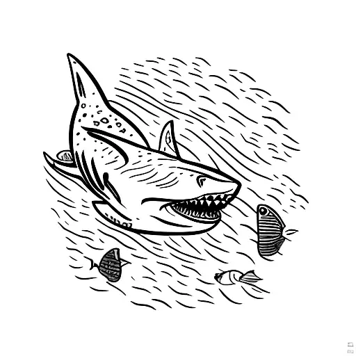 Shark Surrounded By A School Of Fish