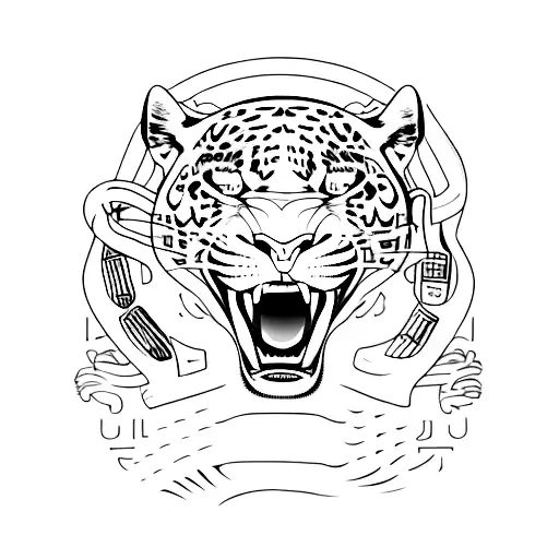 Jaguar Panther Half Head Black And White