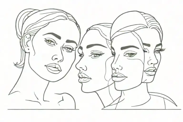 Simple Outline Female Faces Being Pulled Apart Yet Connected With Different Emotions On Each Face