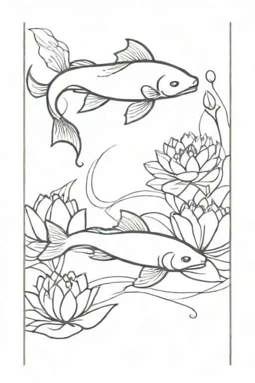 Red Ink Spine Tattoo Koi Fish And Water Lily