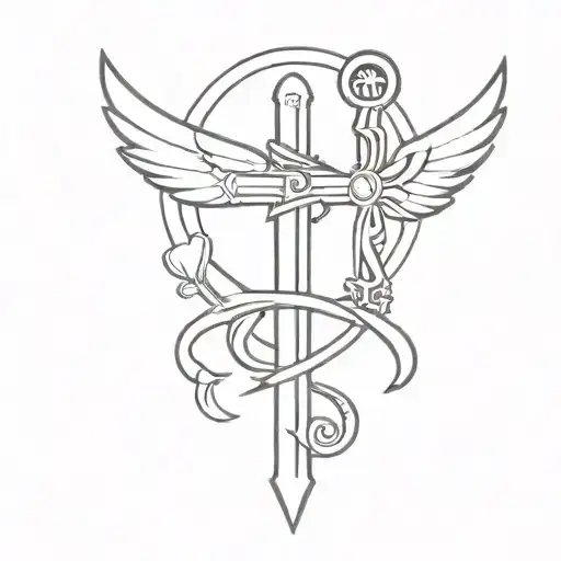 Ankh With Wings And Sword Piercing