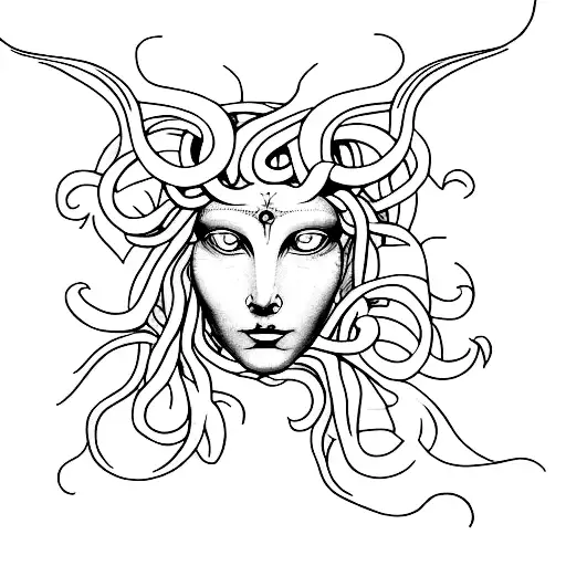 Design A Minimalist Tattoo Of Medusa's Face With A Hauntingly Beautiful Aesthetic