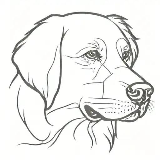 Golden Retriever Face Outline In Black And White With A Red Collar