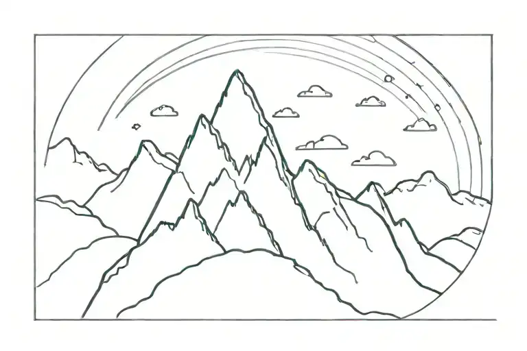 Swiss Mountain Range With Half A Rainbow Coming Out The Side - Just Black Ink