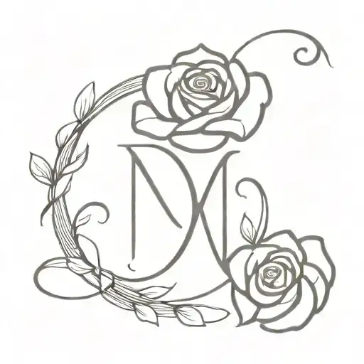 Rose Intertwined With Letter N Hidden