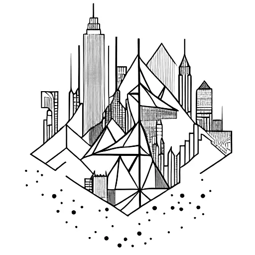 A Minimalist Tattoo Of A City Skyline Merging Into Ocean Waves