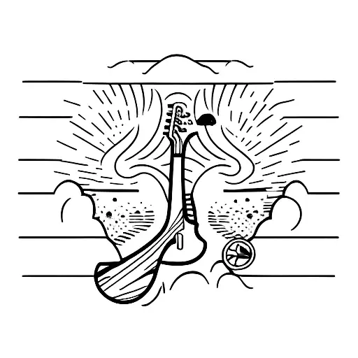 A Beach Sunset With A Guitar-shaped Palm Tree And Harry Potter's Glasses On The Sand