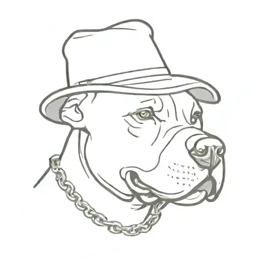 Pitbull With Hat And Chain And Smoking Cigar Leaning