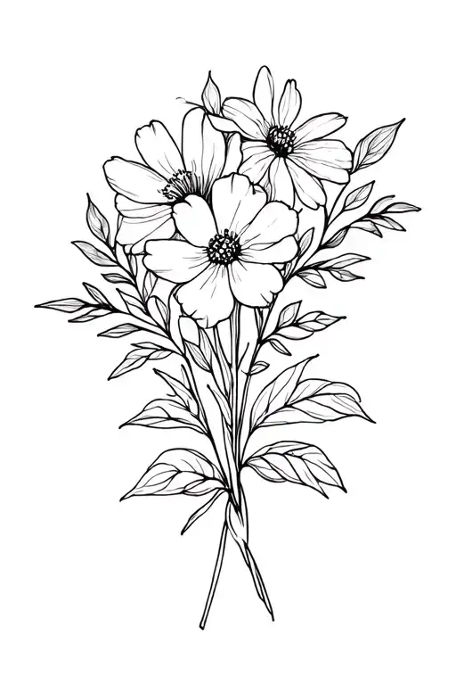 Birth Flower Bouquet Fine Line May And August