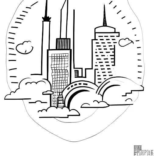 A Minimalist Tattoo Of The New York City Skyline With A Paint Palette In The Foreground