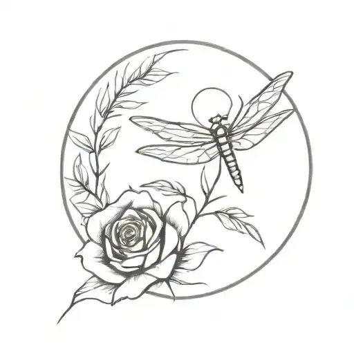 Dragonfly Rose And Moon Intertwined