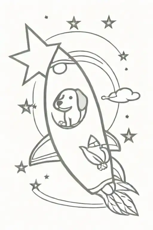 Stars And Dog In A Rocket Ship Sailing