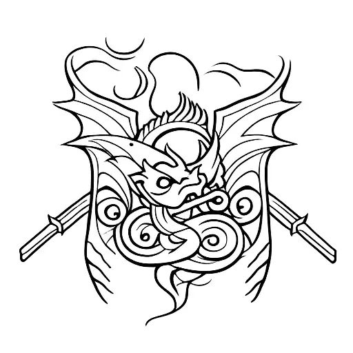 Dragon With Sword And Rose